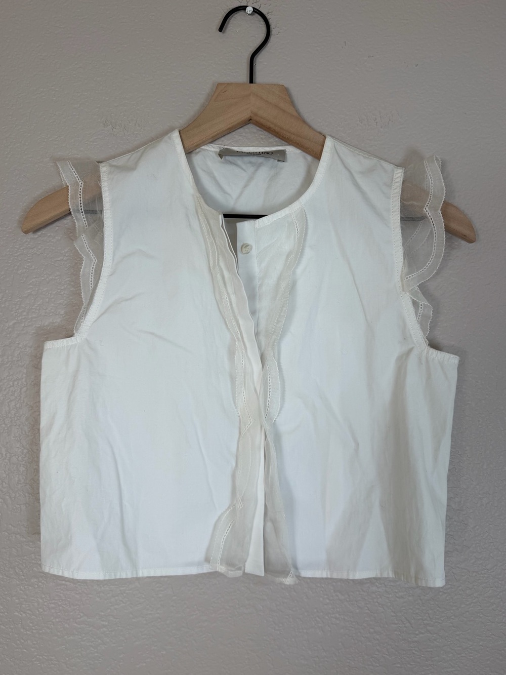 Valentino White Cotton Silk Trim Ruffle Top Blouse size 2